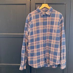 Mens Large Mountain Khakis Homestead Long Sleeve Flannel Faded Indigo